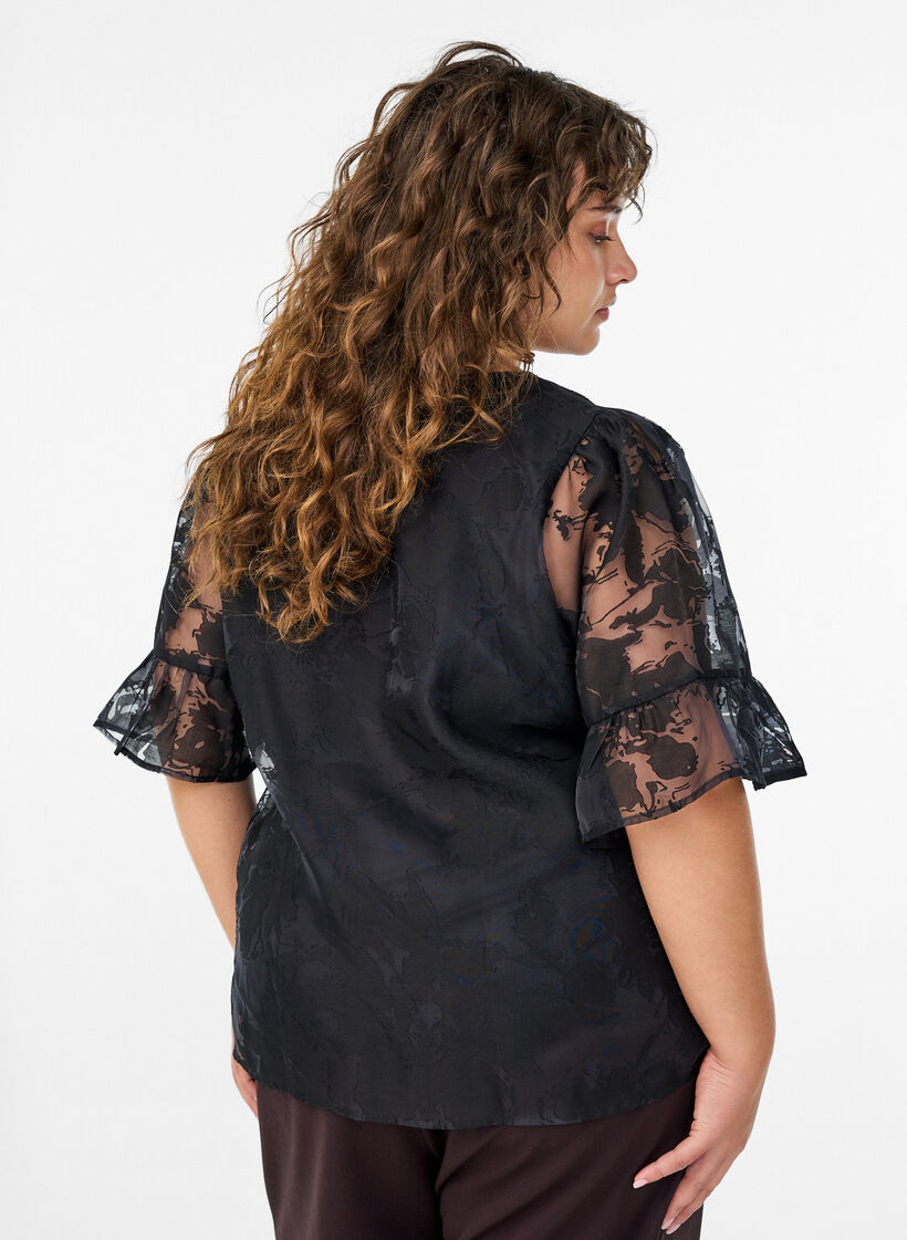 Partybluse in Organza-Optik mit Ton-in-Ton-Muster, Schwarz, Model image number 2