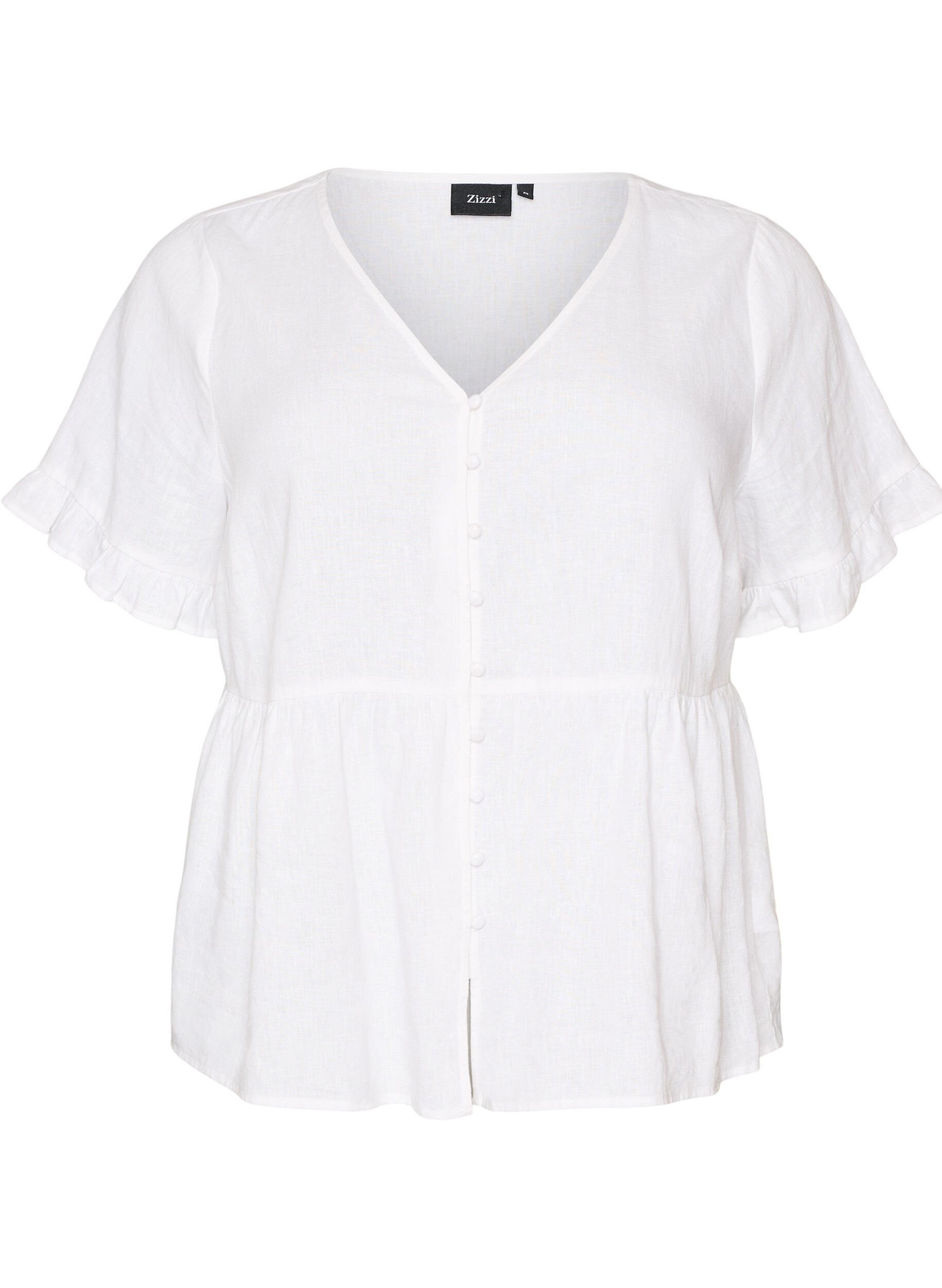 Bluse aus Leinen und Viskose mit V-Ausschnitt und Knopfverschluss