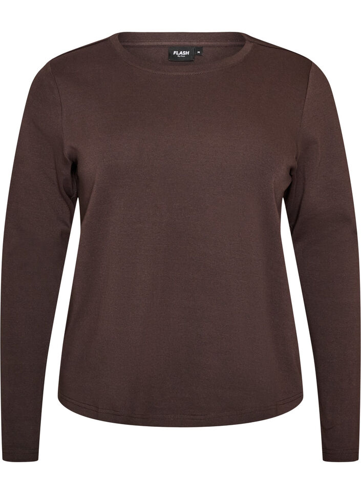 Langarm-Basic-T-Shirt mit Rundhalsausschnitt, Braun, Packshot image number 0