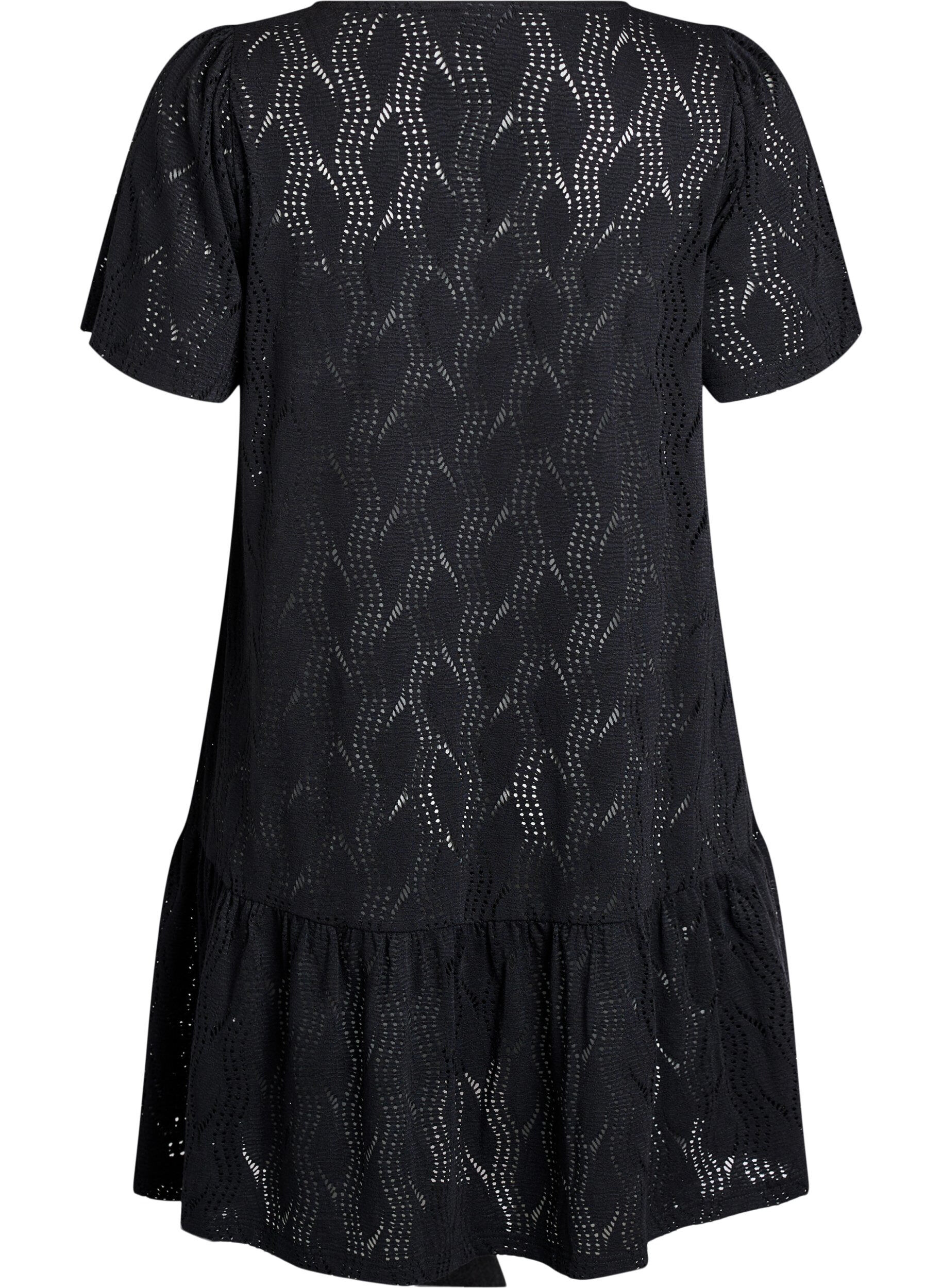 Zizzi FLASH - Kurzes Jerseykleid mit Lochmuster, Black, Packshot image number 1