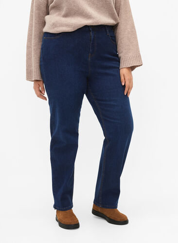 Megan-Jeans mit extra hoher Taille und normaler Passform, Dark blue, Model image number 2