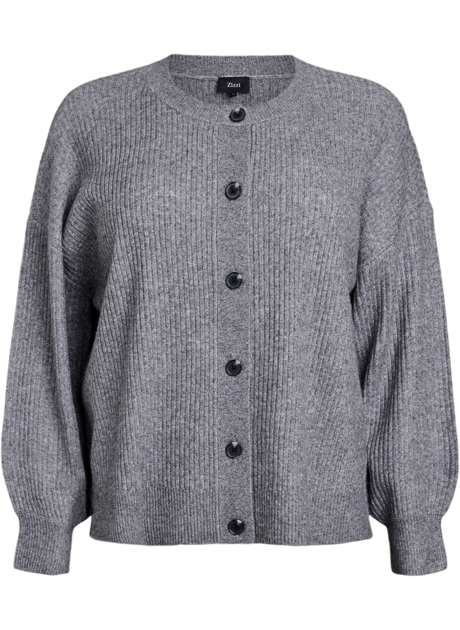 ZizziRippenstrick Strickjacke mit Kn&ouml;pfen, Grau, Packshot image number 0