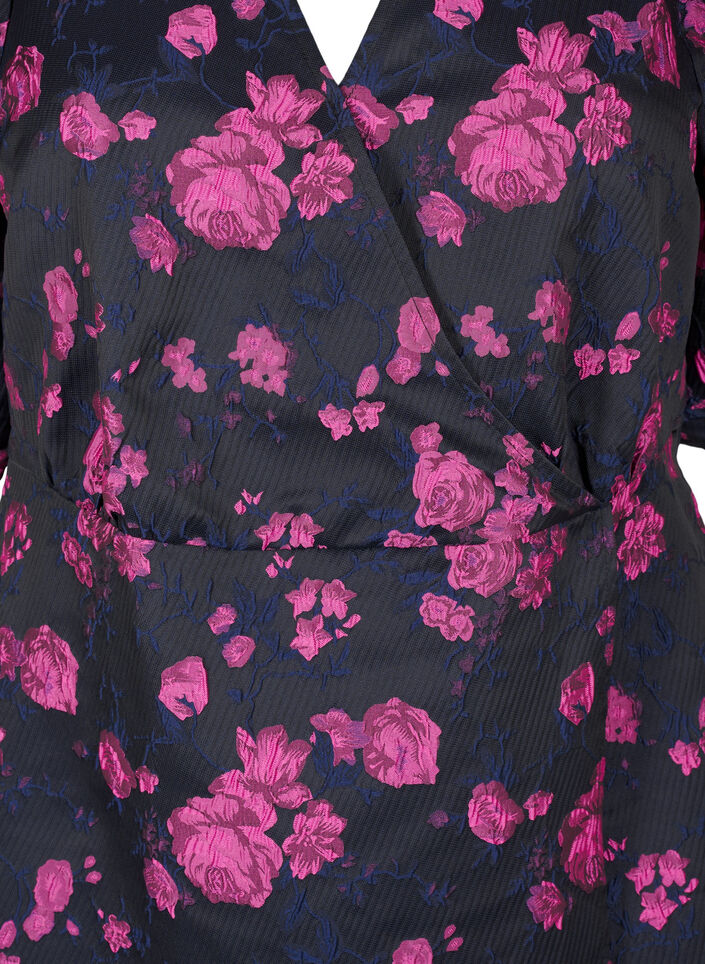 Kurzes Wickelkleid aus Jacquard, Black w. Red Rose, Packshot image number 2