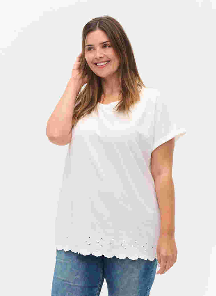 Kurzarm T-Shirt mit Lochstickerei, Off White Mel, Model