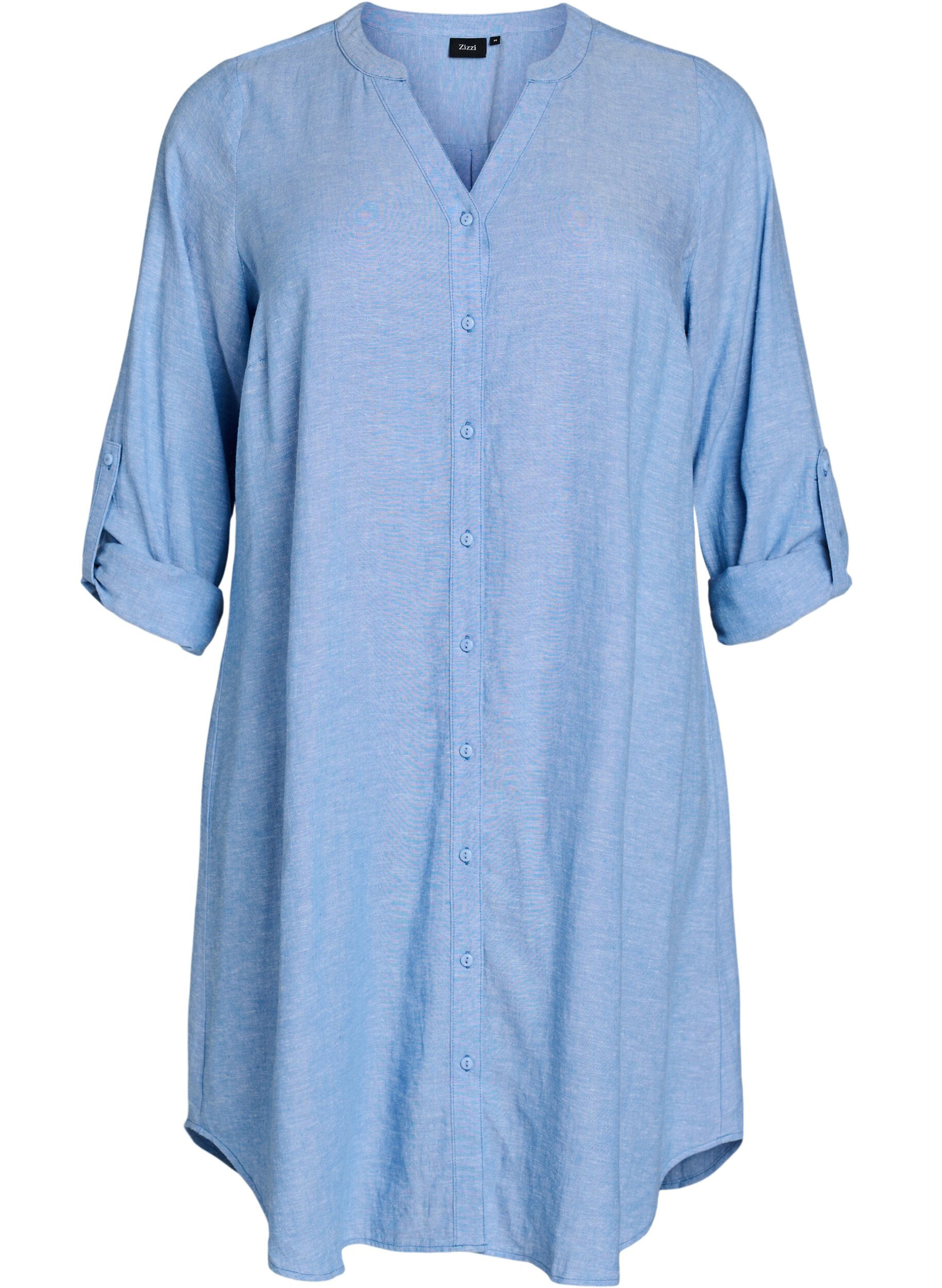 Zizzi Lange Bluse aus Leinen und Viskose, Blau, Packshot image number 0