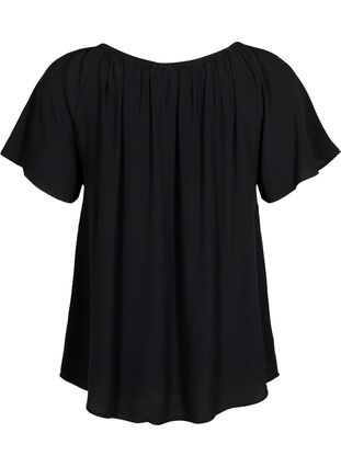 Einfarbige Bluse aus Viskose mit kurzen Ärmeln, Black, Packshot image number 1
