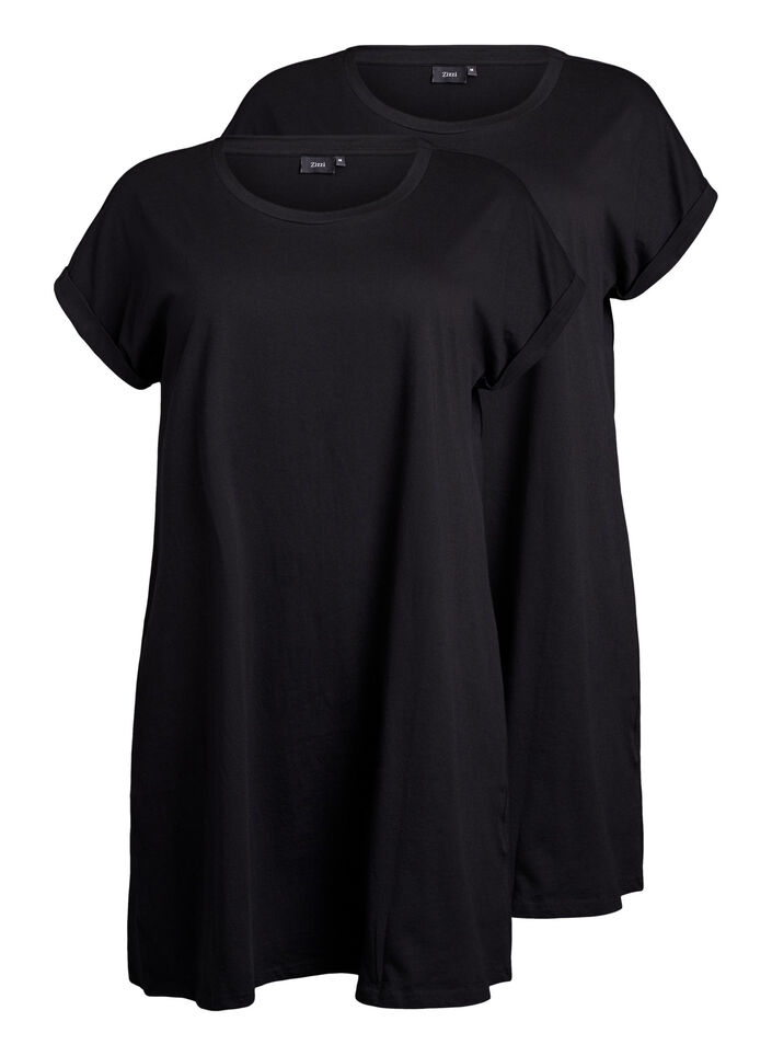 2er-Pack T-Shirt-Kleid mit kurzen &Auml;rmeln, Schwarz, Packshot image number 0