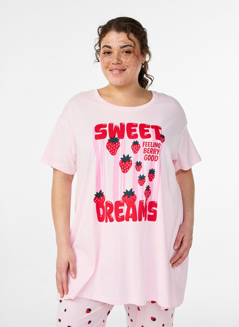 Langes Nachthemd aus Bio-Baumwolle mit Print, Rot, Model image number 0