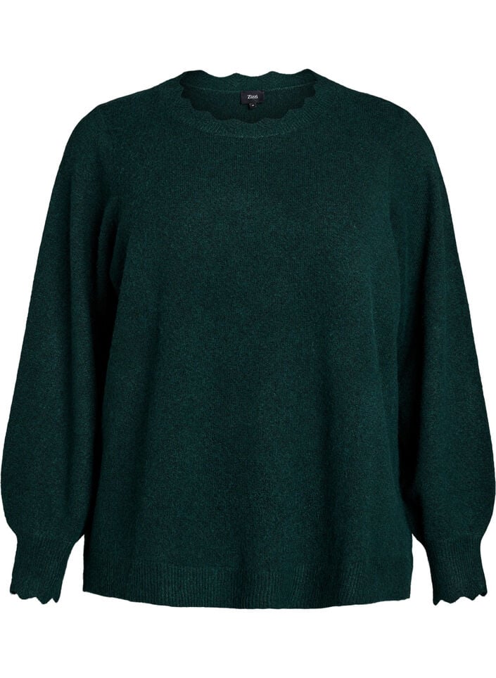 Strickbluse mit Wellenkante, Gr&uuml;n, Packshot image number 0