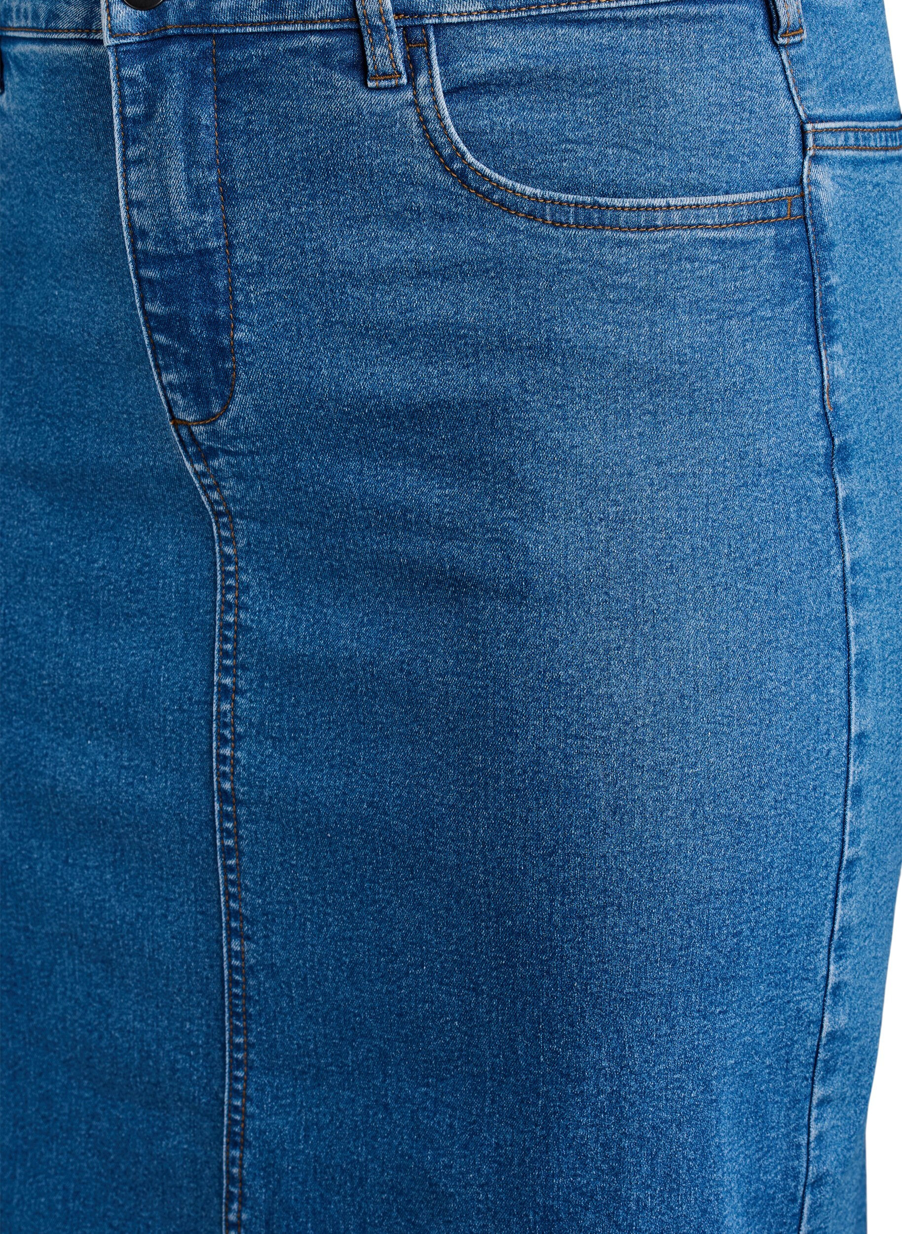 Zizzi FLASH - Midi-Jeansrock mit vorderem Schlitz, Blau, Packshot image number 2