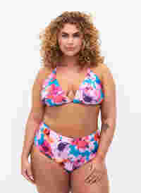 Bikini-Hose mit Print und hoher Taille, Pink Flower, Model