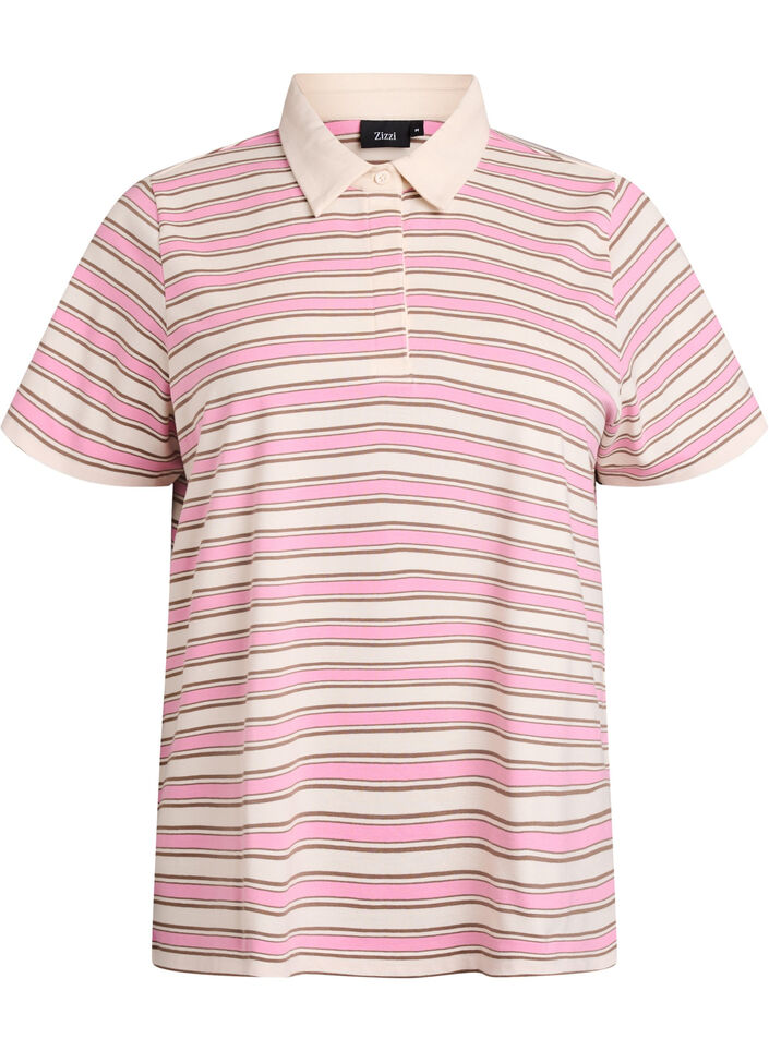Poloshirt mit Streifen und kurzen Ärmeln, Pink, Packshot image number 0