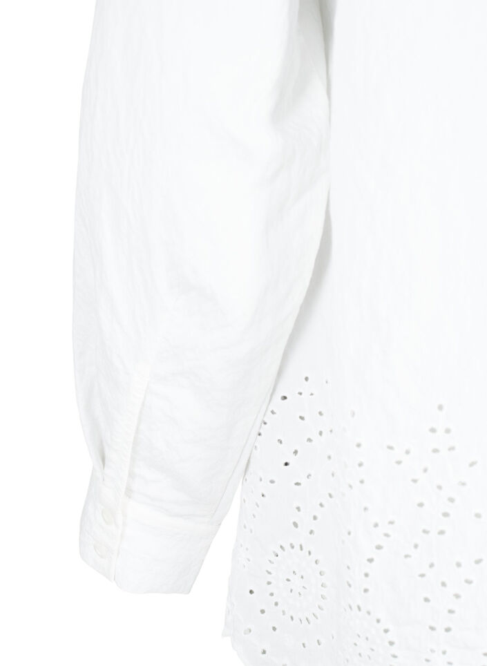 Viskoseshirt mit Lochstickerei, Bright White, Packshot image number 3