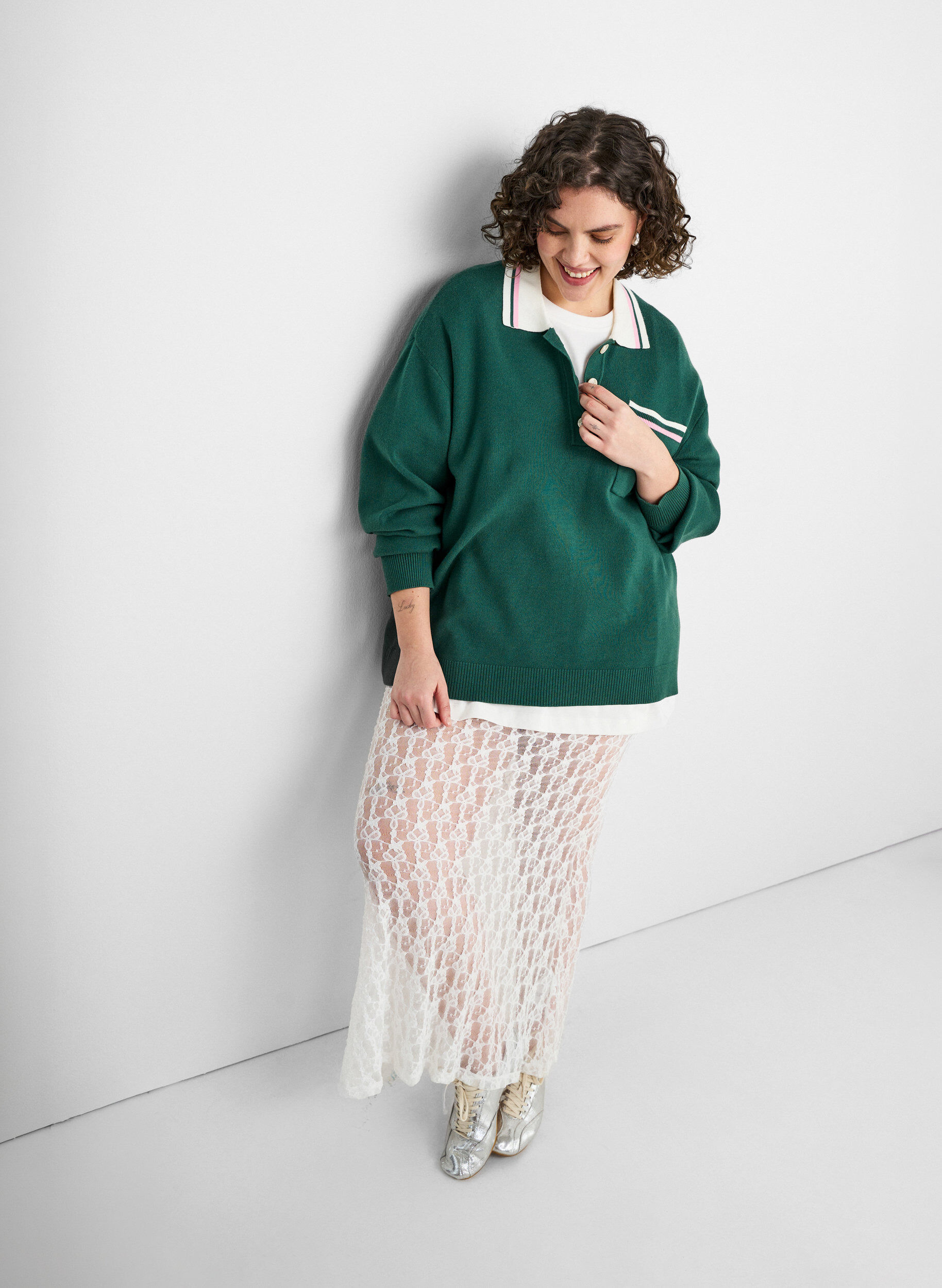 Zizzi Langer Rock aus transparenter Spitze, Wei&szlig;, Image image number 1