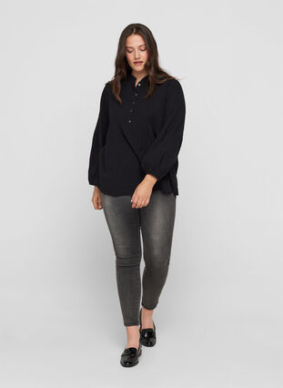 Langarm Bluse aus Baumwolle, Black, Model image number 2