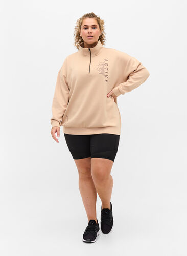 Hochgeschlossenes Sweatshirt mit Reißverschluss, Oatmeal, Model image number 3