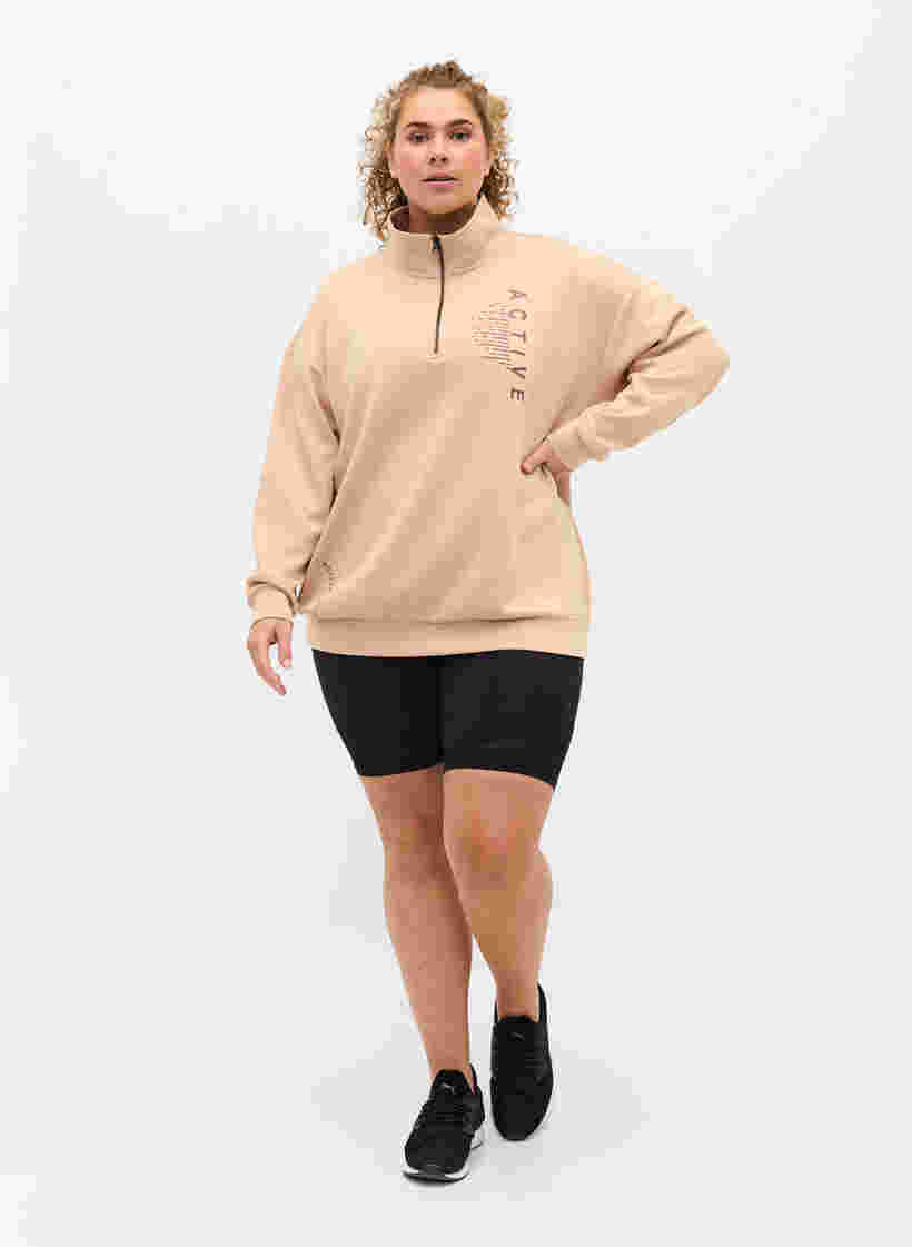 Hochgeschlossenes Sweatshirt mit Reißverschluss, Oatmeal, Model image number 3