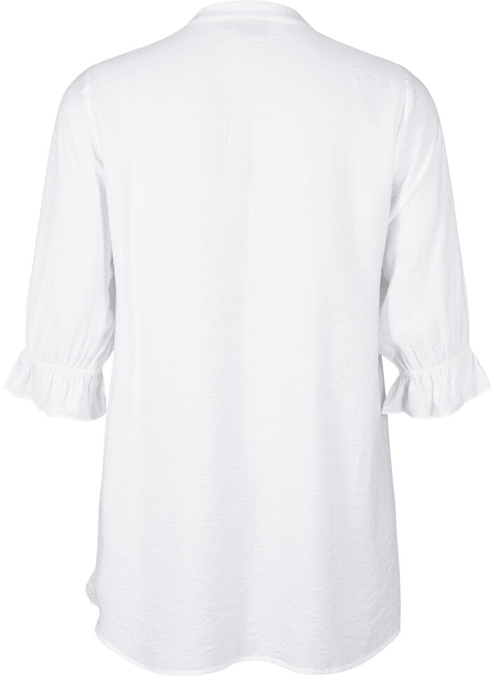 Langes Viskose-Shirt mit Spitzendetail, Bright White, Packshot image number 1