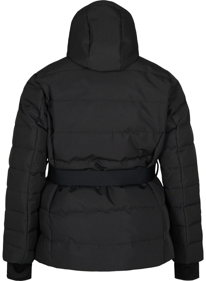 Ski-Jacke mit Kapuze und Gürtel, Black, Packshot image number 1