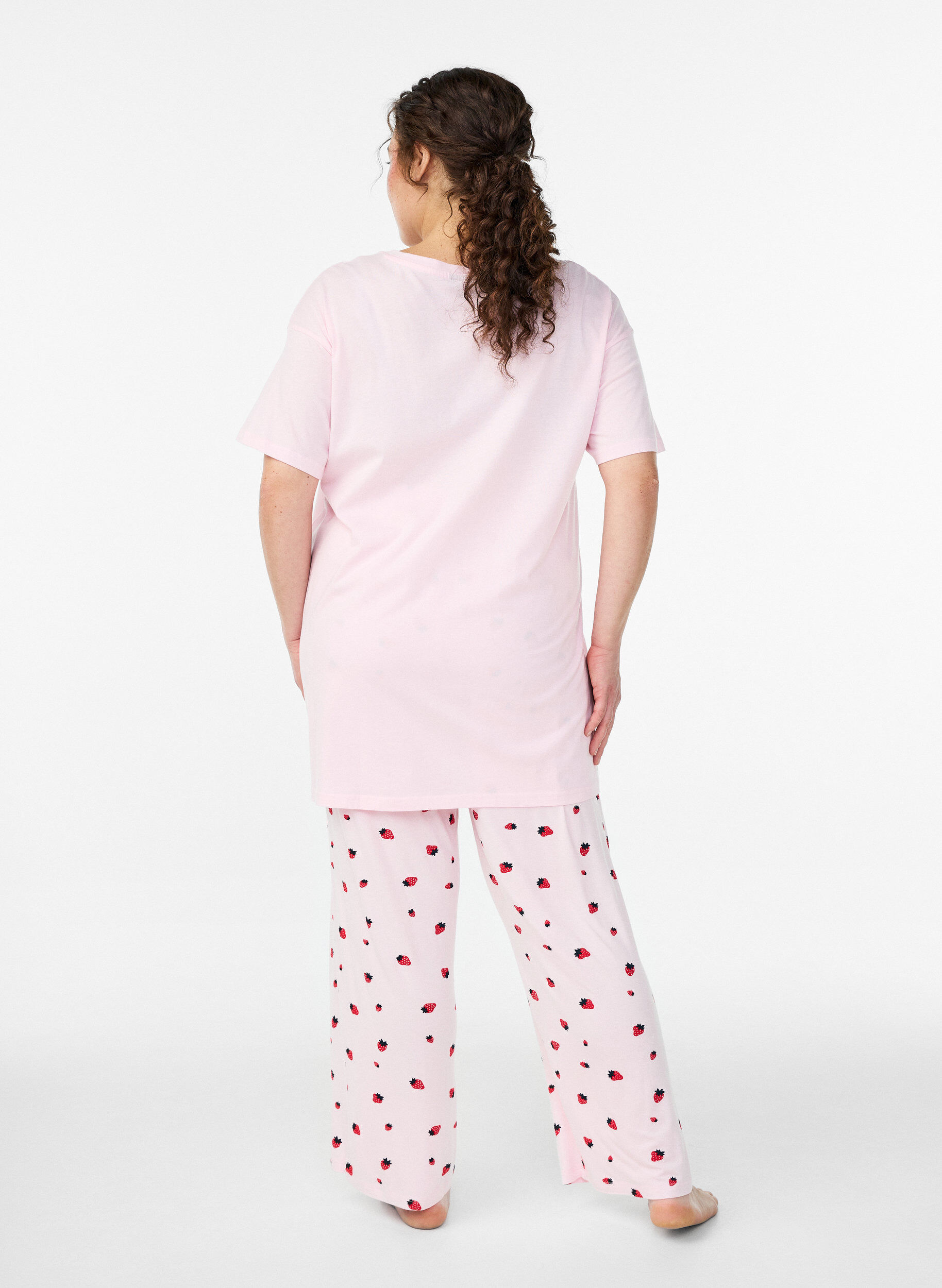 Zizzi Pyjamahose aus weichem Jersey mit hoher Taille und Frucht-Print, Rot, Model image number 1