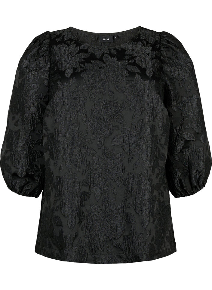  Jacquard-Bluse mit 3/4-Ärmeln, Black, Packshot image number 0