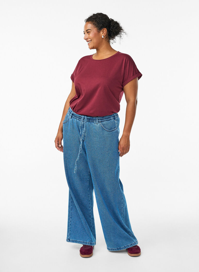 Kurz&auml;rmeliges T-Shirt aus einer Baumwollmischung, Dunkles Bordeaux, Model image number 1