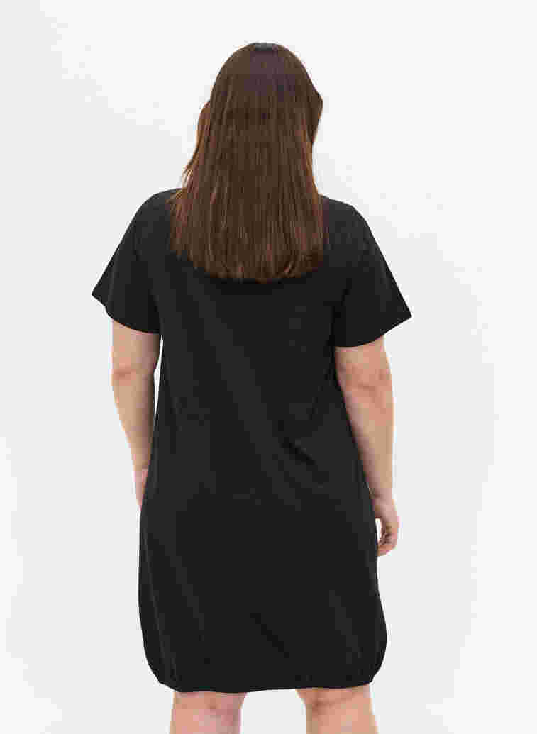 Baumwollkleid mit Rundhalsausschnitt und kurzen Ärmeln, Black, Model image number 1