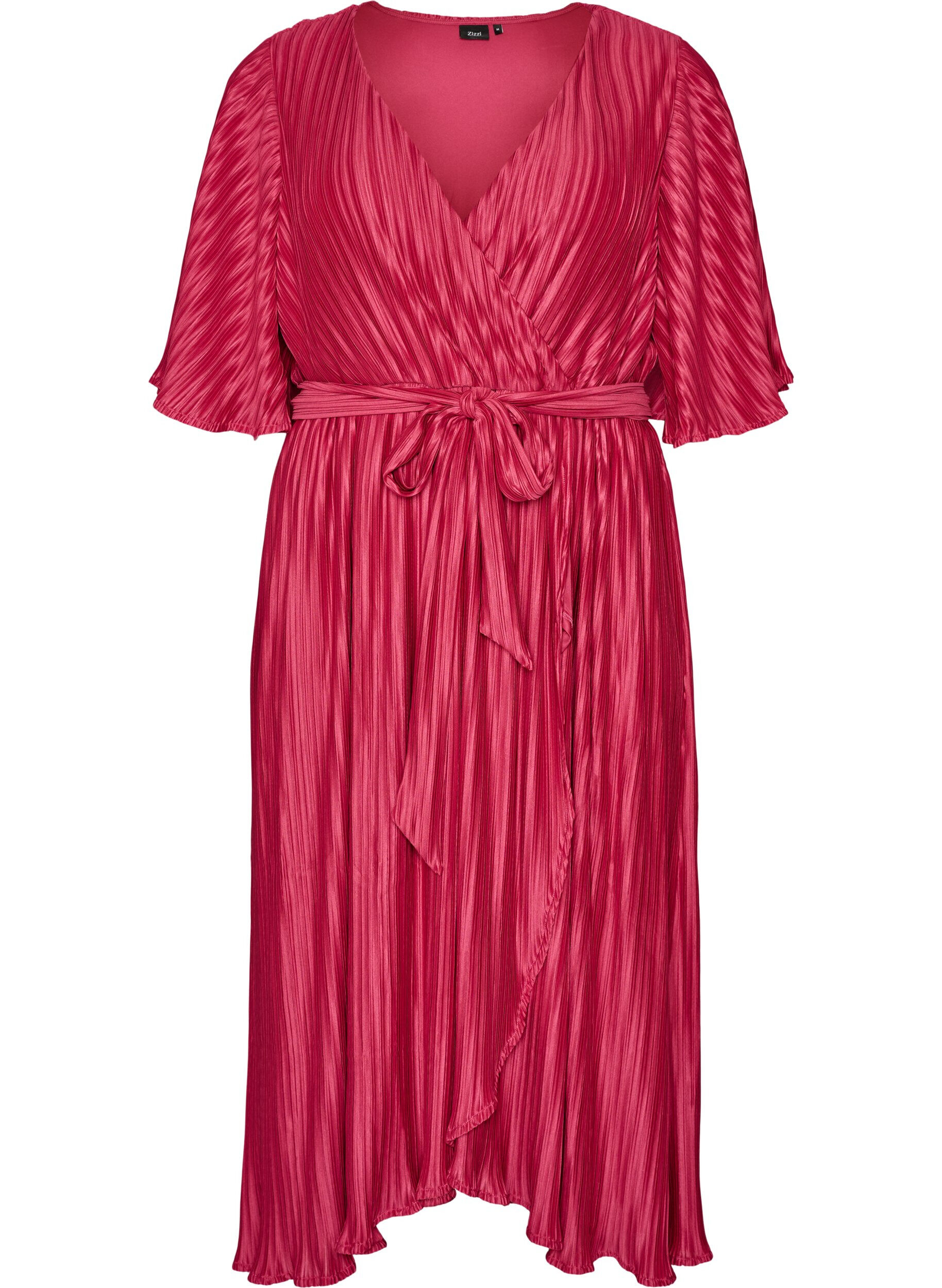 ZizziMidikleid mit Plisseefalten und Fledermaus&auml;rmeln, Pink, Packshot image number 0