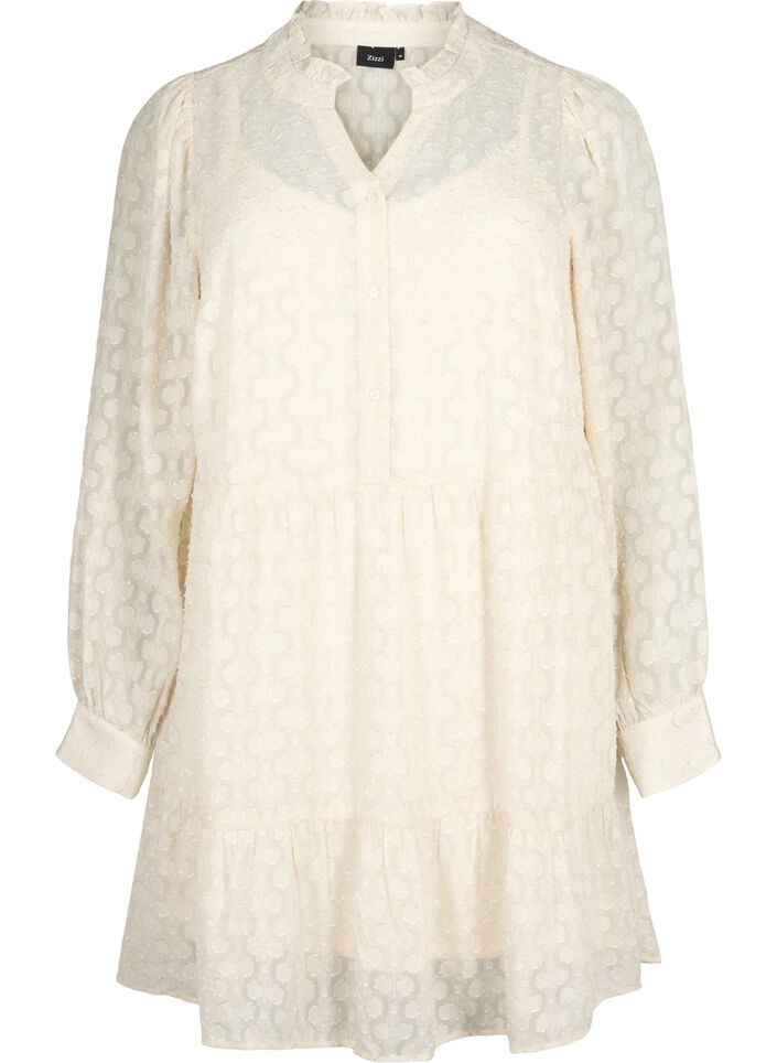 Jacquard-Kleid mit Rüschenkragen, Birch, Packshot image number 0