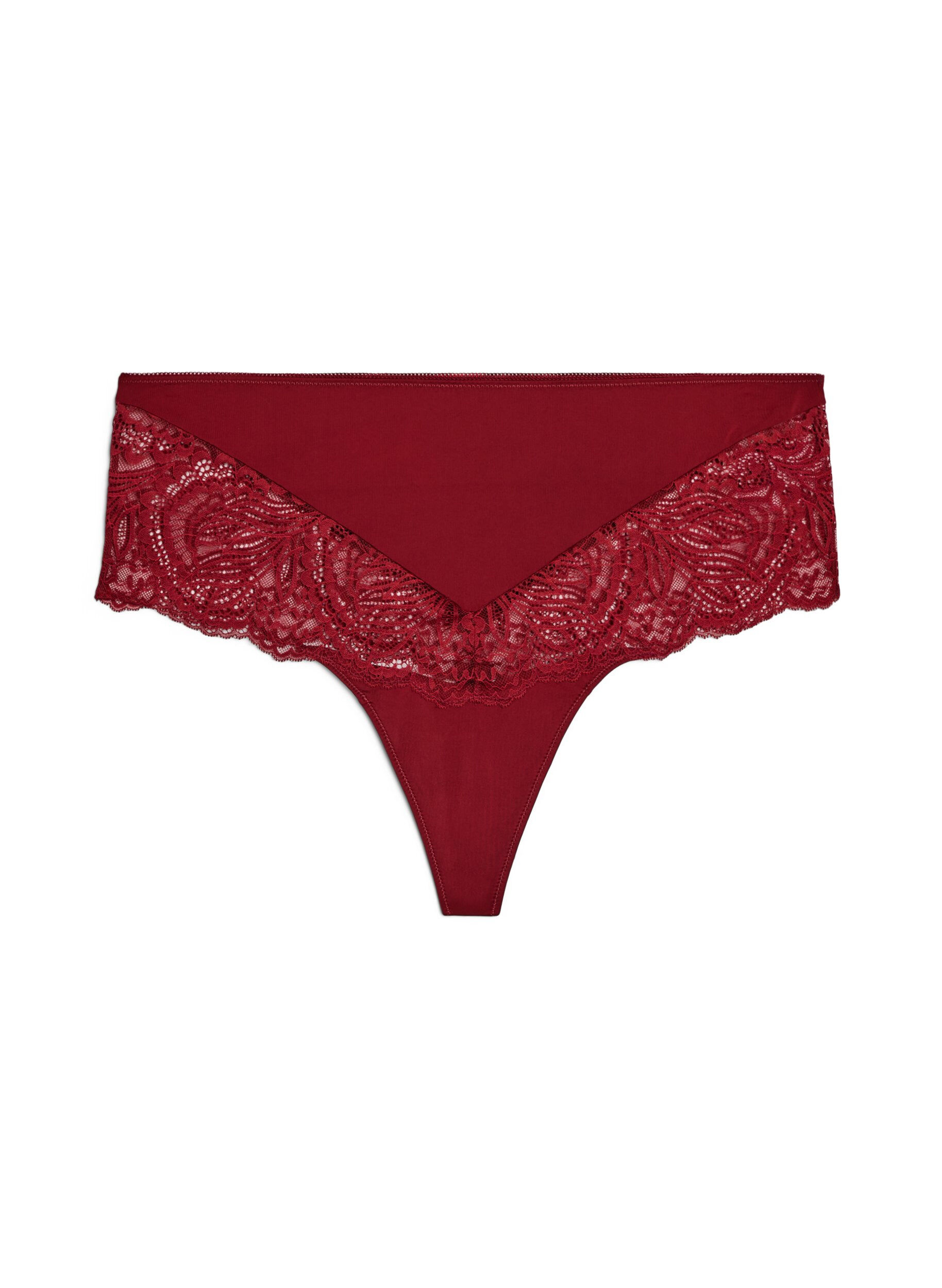 ZizziHoch taillierter Hipster-String mit Spitze, Rot, Packshot image number 0