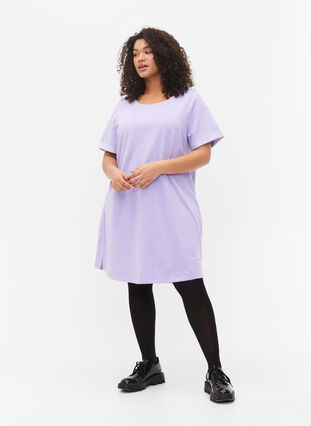 Sweatshirtkleid mit kurzen Ärmeln und Schlitzen, Lavender, Model image number 2