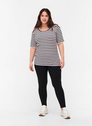 Gestreiftes T-Shirt aus Baumwolle mit Ripp, Blue Rose Stripe, Model image number 2
