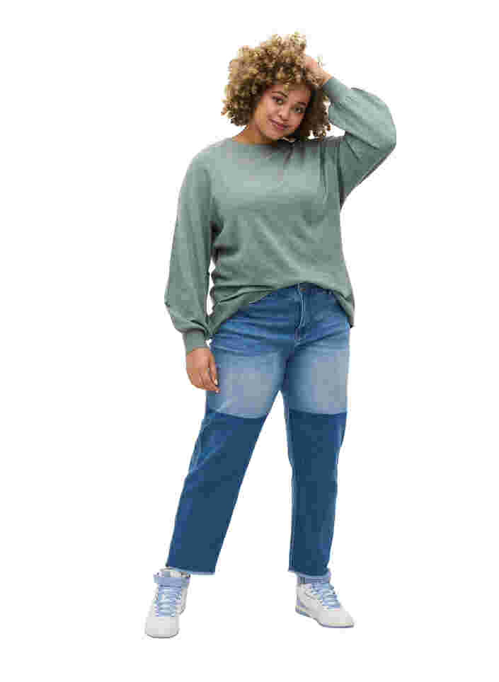 Cropped Jeans mit Kontrast, Blue denim, Model image number 3