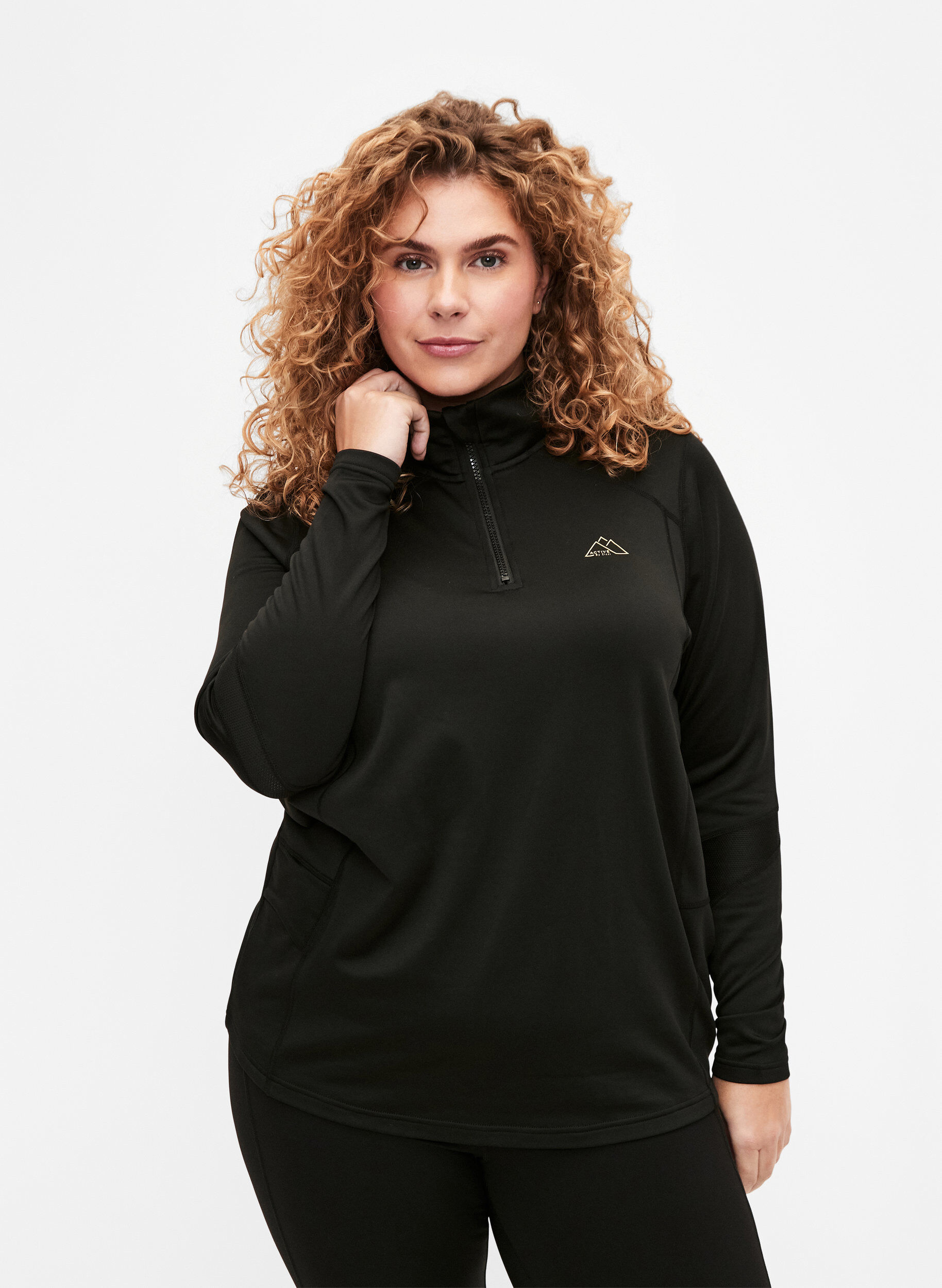 Zizzi Baselayer-Bluse mit Taschen und Mesh, Black, Model image number 0