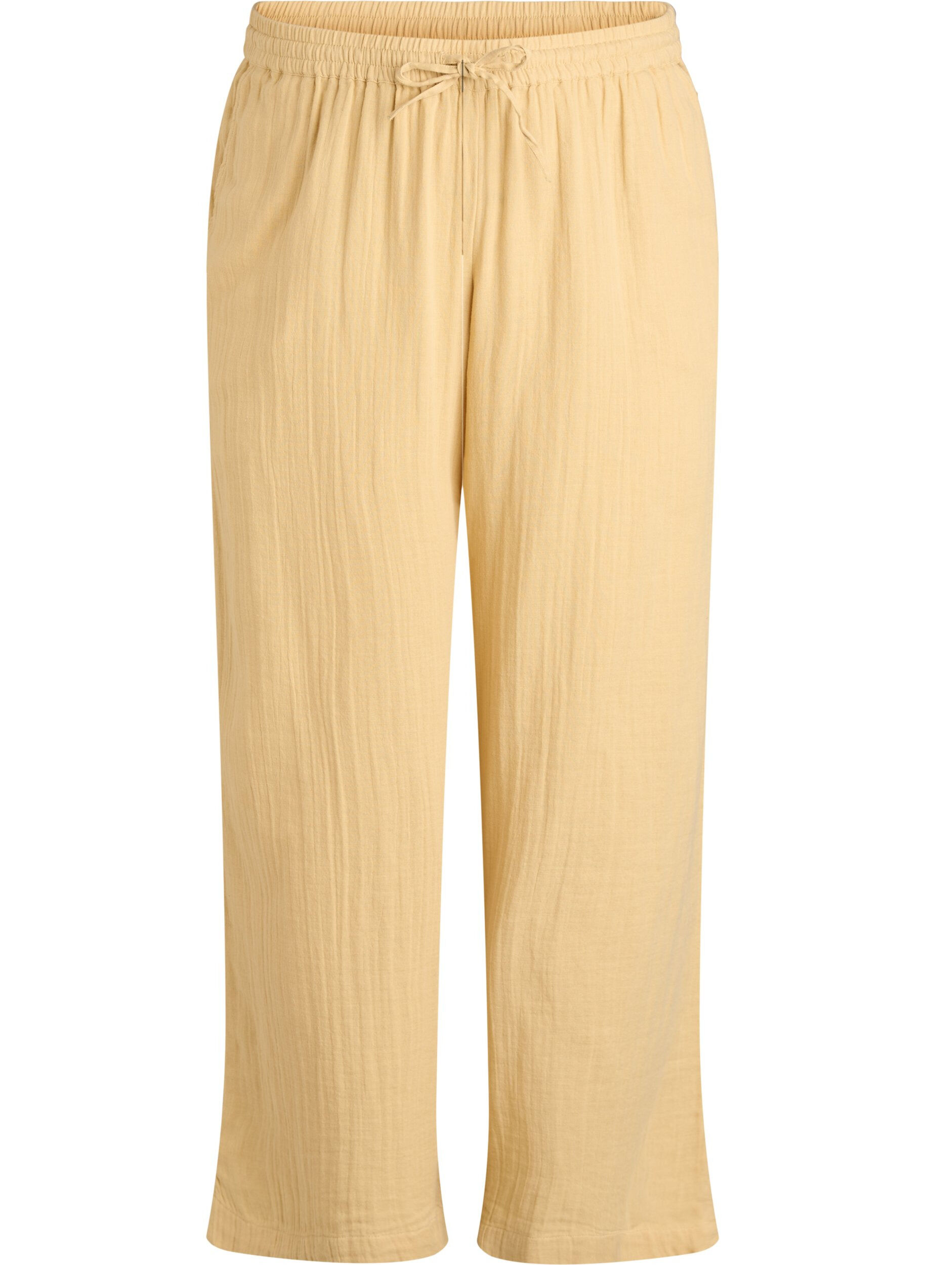Hoch taillierte Hose aus Baumwoll-Musselin mit weitem Bein