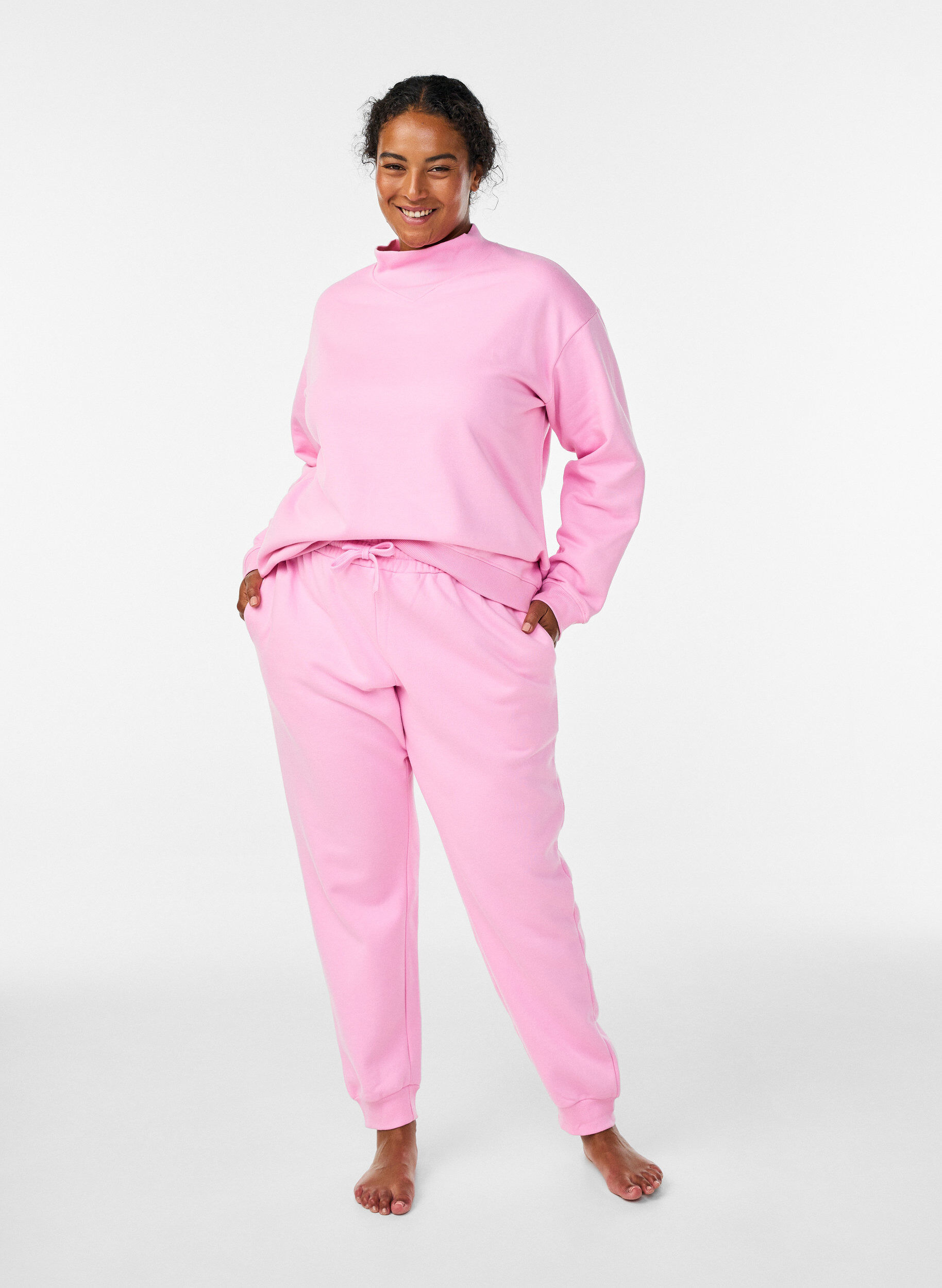 Zizzi Sweatshirt mit hohem Kragen und langen &Auml;rmeln, Pink, Model image number 1