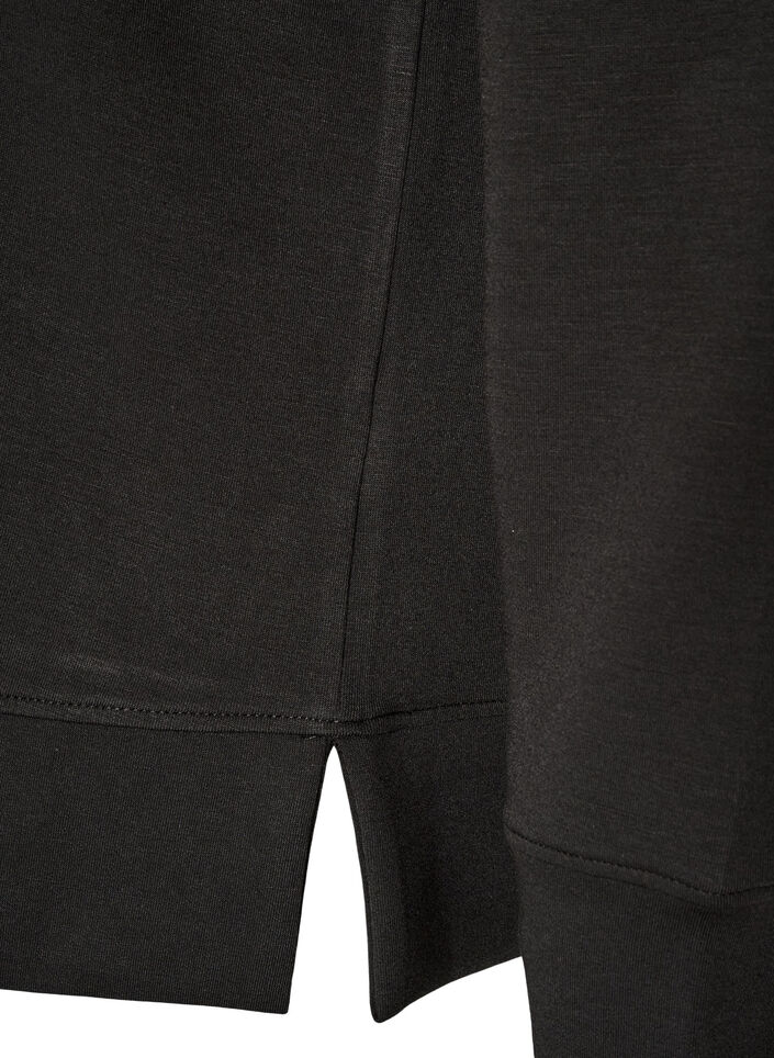 Lang&auml;rmelige Bluse aus Jersey mit Rundhalsausschnitt, Schwarz, Packshot image number 3