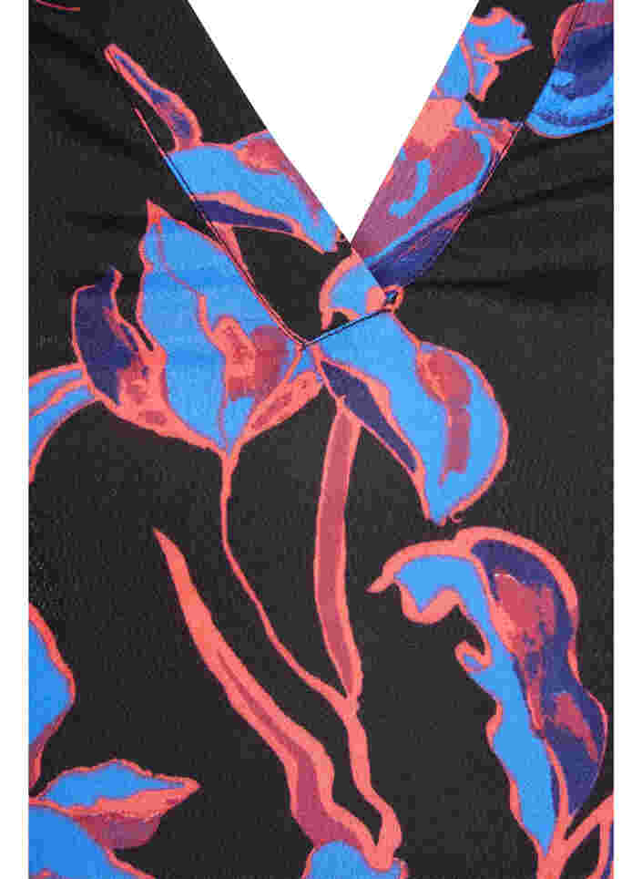 Geblümtes Viskosekleid mit V-Ausschnitt, Blue Orange AOP, Packshot image number 2