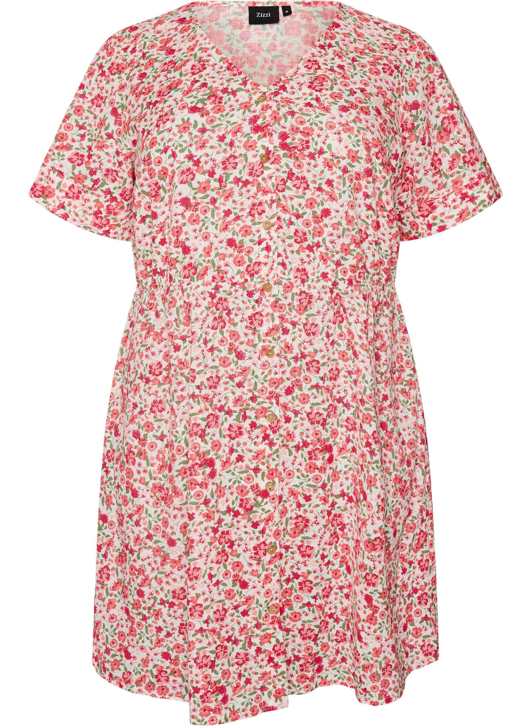 ZizziKurzes Kleid aus Baumwolle mit Blumenprint, Rot, Packshot image number 0