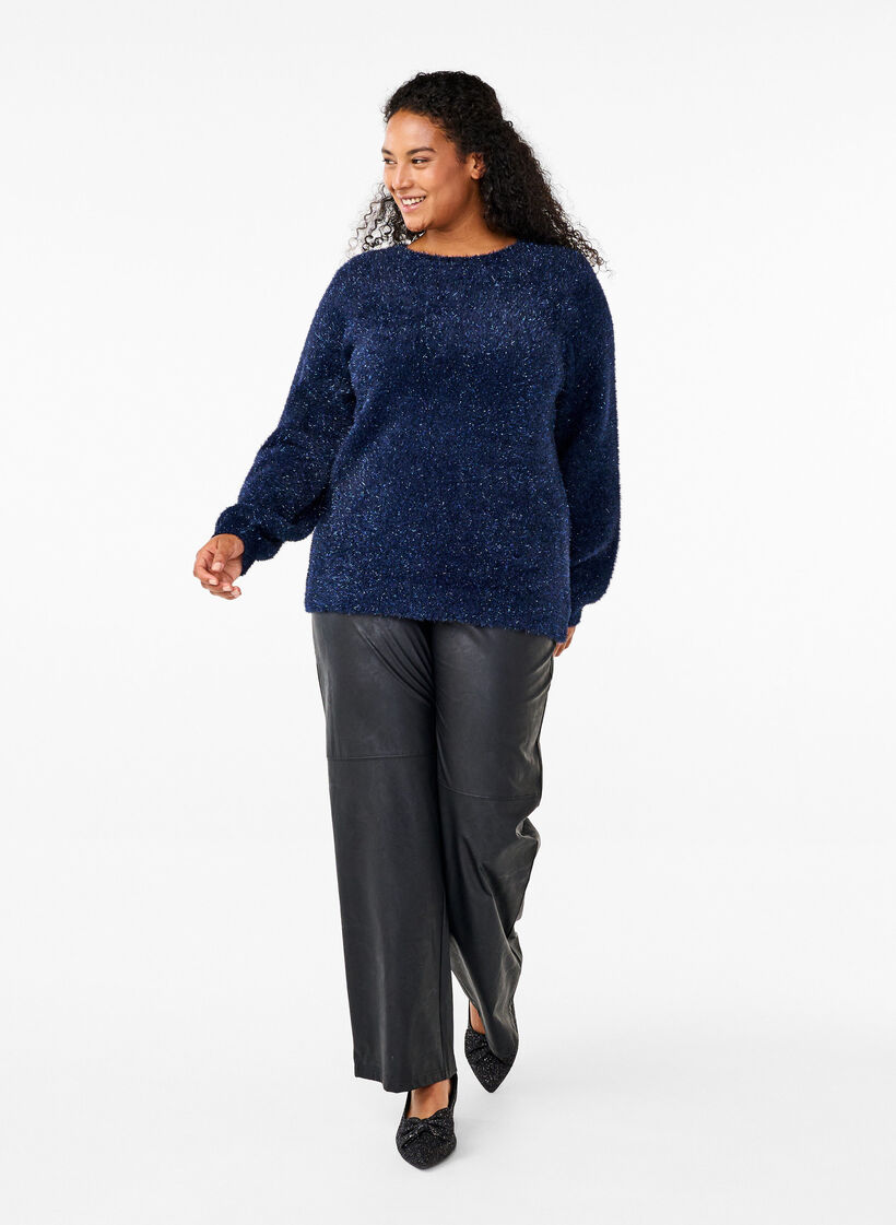  Strickbluse mit Glitzerfaden, Blau, Model image number 1