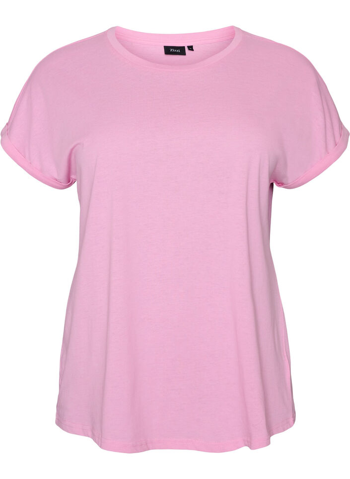 Kurz&auml;rmeliges T-Shirt aus einer Baumwollmischung, Pink, Packshot image number 0
