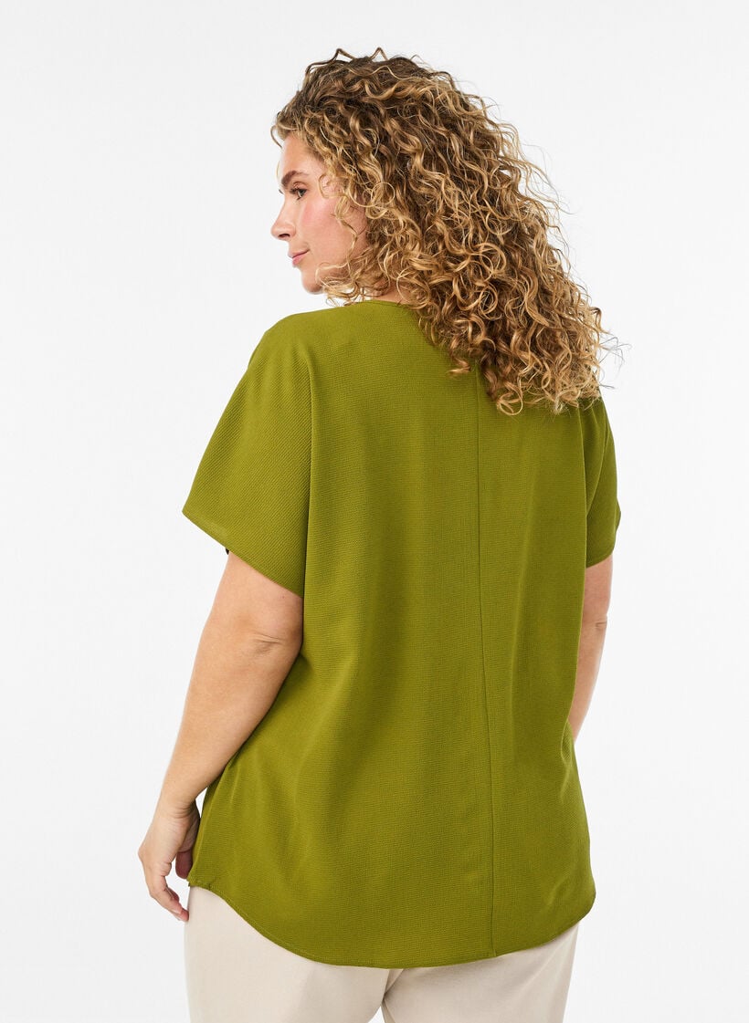 Bluse mit kurzen &Auml;rmeln und Rundhalsausschnitt, Gr&uuml;n, Model image number 2