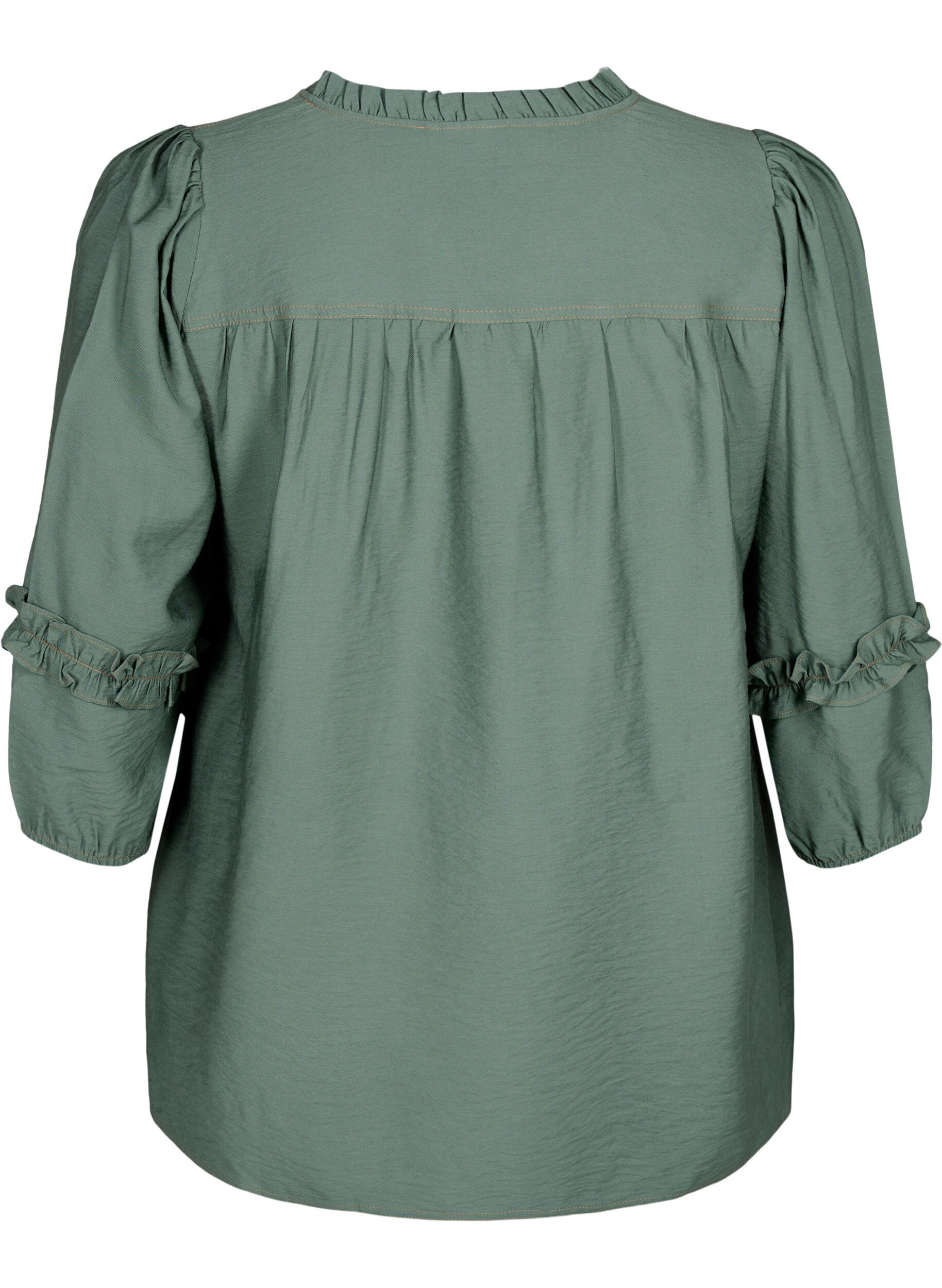Zizzi Bluse mit Ruffles, Duck Green, Packshot image number 1
