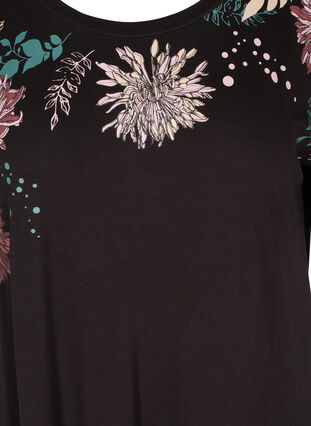 Kurzarm-Nachthemd aus Viskose mit Blumenprint, Black Flower , Packshot image number 2