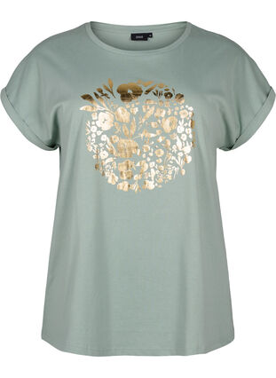 T-Shirt aus Bio-Baumwolle mit Golddruck, Ch.Green Gold Flower, Packshot image number 0
