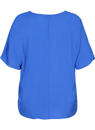 Viskose Bluse mit kurzen Ärmeln und V-Ausschnitt, Dazzling Blue, Packshot image number 1