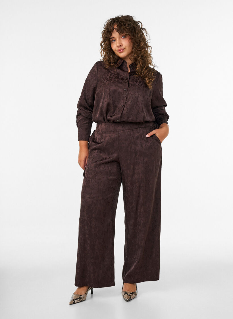 Weite Hose mit Paisleymuster und hoher Taille, Braun, Model image number 0