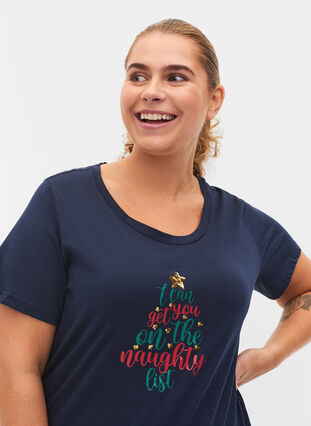 Weihnachts-T-Shirt aus Baumwolle, Navy Blazer Text, Model image number 2