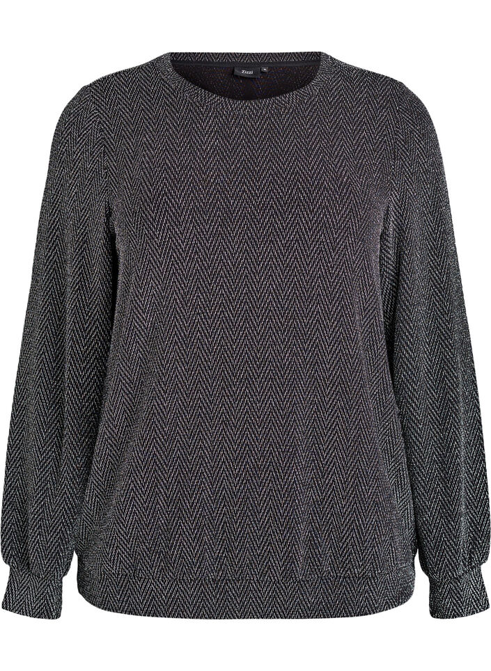 Bluse mit Fischgr&auml;tenmuster und Glitzerfaden, Schwarz, Packshot image number 0
