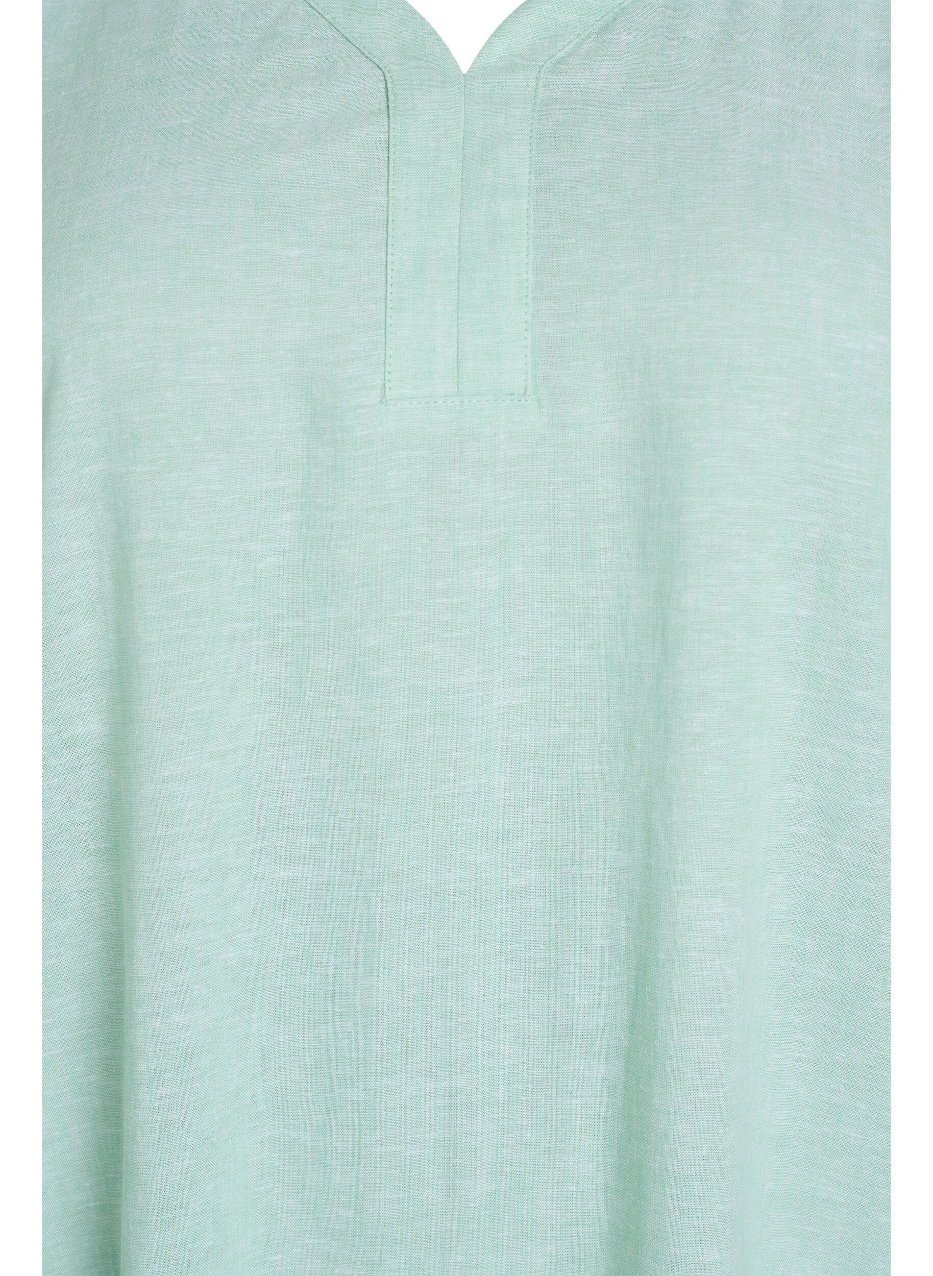 Zizzi Midikleid aus Leinen und Viskose mit kurzen &Auml;rmeln, Gr&uuml;n, Packshot image number 2